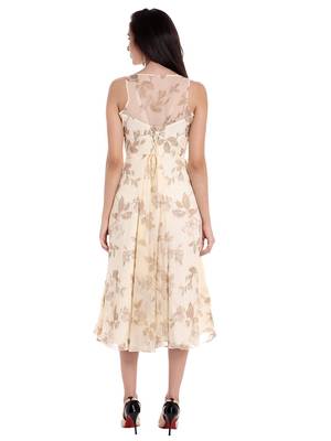 Ira soleil Cream chiffon all over printed long anarkali kurta 5