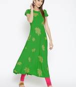 Ira Soleil Green Long Kurta with gold leaf print