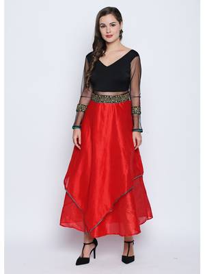 Ira Soleil Long double layered Anarkali with embroidered waistline 1
