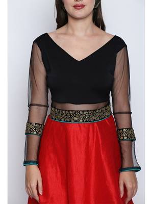 Ira Soleil Long double layered Anarkali with embroidered waistline 3