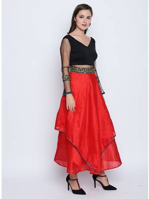 Ira Soleil Long double layered Anarkali with embroidered waistline 4