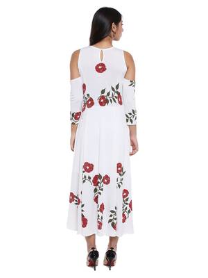 Long Anarkali Kurta with Red floral print and cold shoulder 3