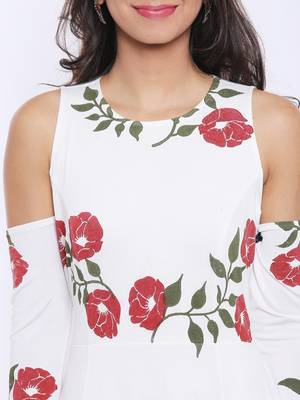 Long Anarkali Kurta with Red floral print and cold shoulder 4