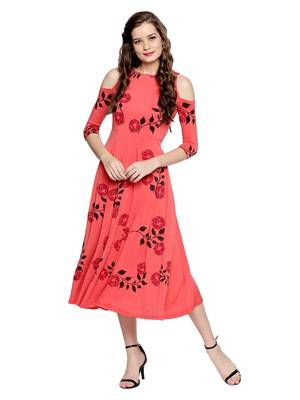 Ira Soelil Coral cold shoulder Anarkali with floral print 1