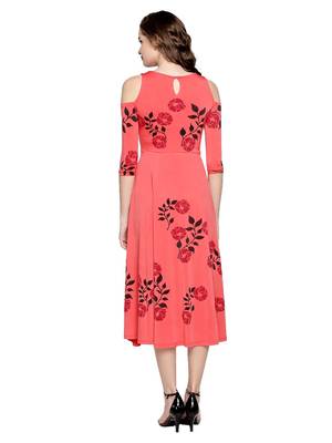 Ira Soelil Coral cold shoulder Anarkali with floral print 2