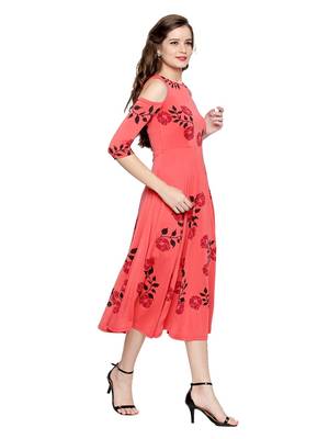 Ira Soelil Coral cold shoulder Anarkali with floral print 4