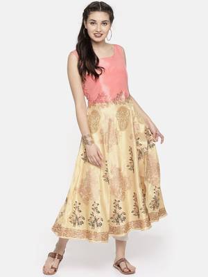 Ira Soleil Beige Long Kurta with print 1