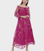 Ira Soleil Magenta all over printed Long 3/4th Sleeves Kurta