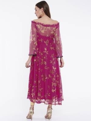 Ira Soleil Magenta all over printed Long 3/4th Sleeves Kurta 2