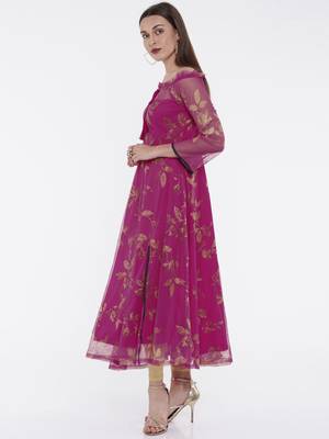 Ira Soleil Magenta all over printed Long 3/4th Sleeves Kurta 3