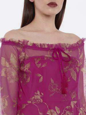 Ira Soleil Magenta all over printed Long 3/4th Sleeves Kurta 4