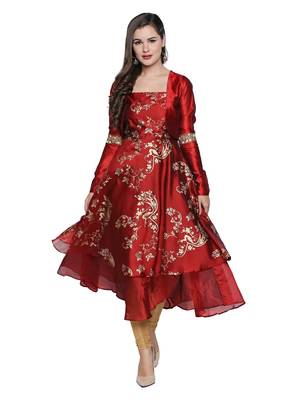 2pcs maroon long anarkali with jacket 1