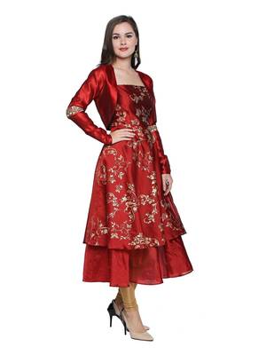 2pcs maroon long anarkali with jacket 2