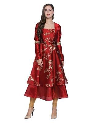 2pcs maroon long anarkali with jacket 4