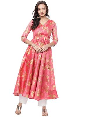 Coral Long Anarkali Kurta with embelished back neck 1