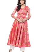 Coral Long Anarkali Kurta with embelished back neck