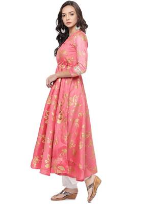 Coral Long Anarkali Kurta with embelished back neck 3