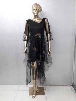 Black Kurta with print made in Net Fabric 1