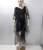 Black Kurta with print made in Net Fabric