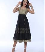 Gold and black Long Anarkali with embroidered yoke and block print