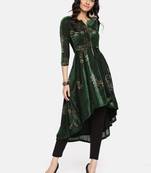 Ira Soleil High Low Kurti with Gold Print made in velvet fabric