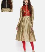 Ira Soleil 2 pcs set of Gold Kurta with reversible short jacket madein dupion fabric