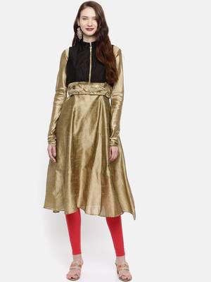 Ira Soleil 2 pcs set of Gold Kurta with reversible short jacket madein dupion fabric 2
