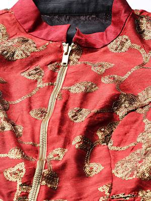 Ira Soleil 2 pcs set of Gold Kurta with reversible short jacket madein dupion fabric 5