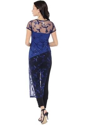 Ira Soleil Blue A-line Kurta with embroidered favric 2