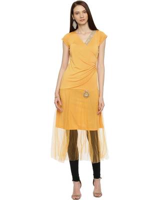 Ira Soleil Yellow kurta with embellished lace 1