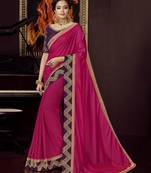 Pink embroidered silk blend saree with blouse
