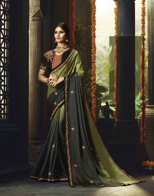 Multicolor embroidered silk blend saree with blouse 1