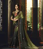 Multicolor embroidered silk blend saree with blouse