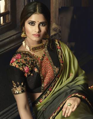Multicolor embroidered silk blend saree with blouse 2