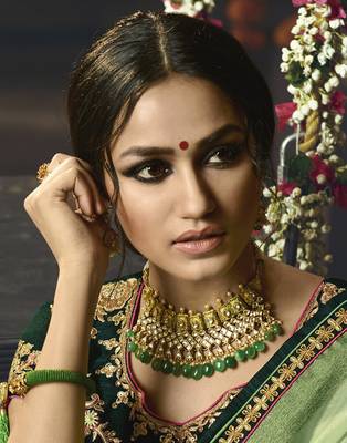 Green embroidered organza saree with blouse 2