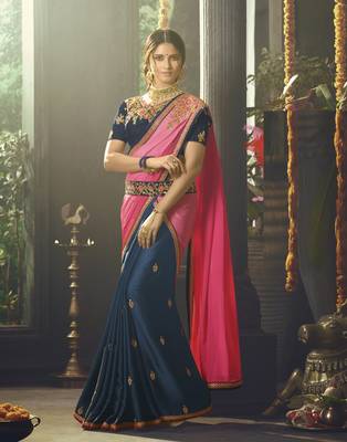 Multicolor embroidered chiffon saree with blouse 1