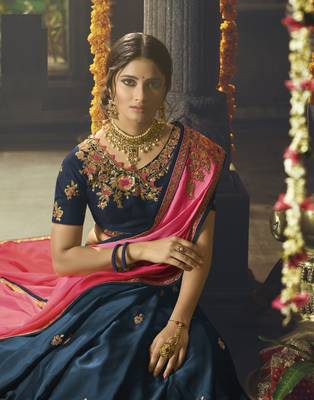 Multicolor embroidered chiffon saree with blouse 2