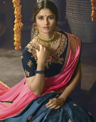 Multicolor embroidered chiffon saree with blouse 4