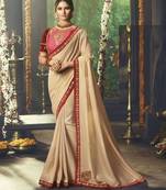 Cream embroidered silk blend saree with blouse