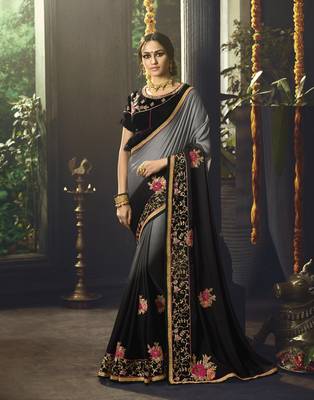 Multicolor embroidered silk blend saree with blouse 1