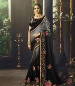 Multicolor embroidered silk blend saree with blouse