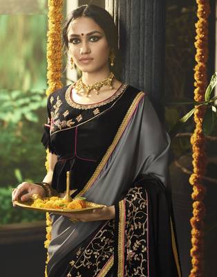 Multicolor embroidered silk blend saree with blouse 2