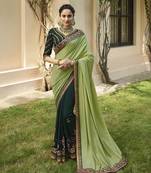 Green embroidered silk blend saree with blouse