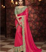 Pink embroidered silk blend saree with blouse