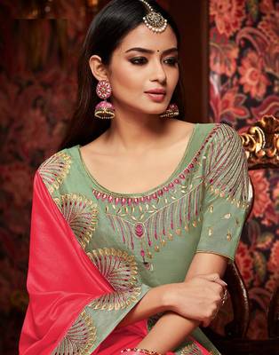 Pink embroidered silk blend saree with blouse 2
