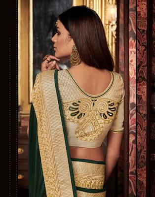 Green embroidered silk blend saree with blouse 2