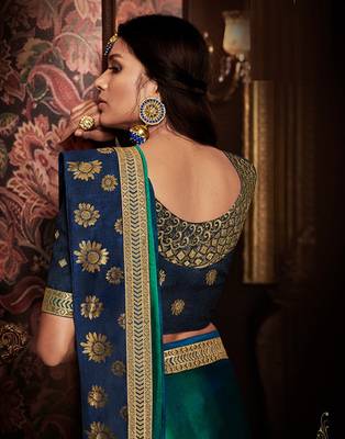 Green embroidered silk blend saree with blouse 2