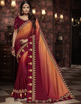 Multicolor embroidered silk blend saree with blouse 1