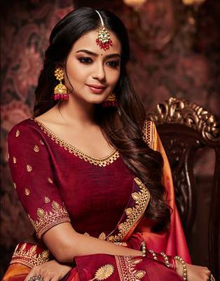 Multicolor embroidered silk blend saree with blouse 2