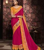 Pink embroidered silk blend saree with blouse